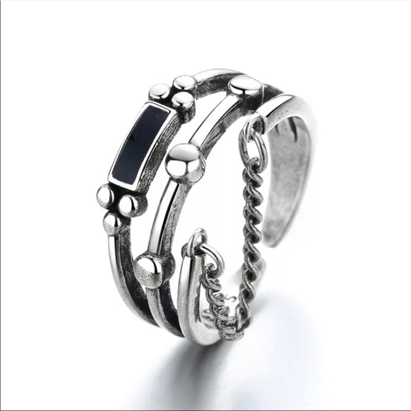 🆕 Vintage Black Chain Three Layer Adjustable Ring - Picture 4 of 6